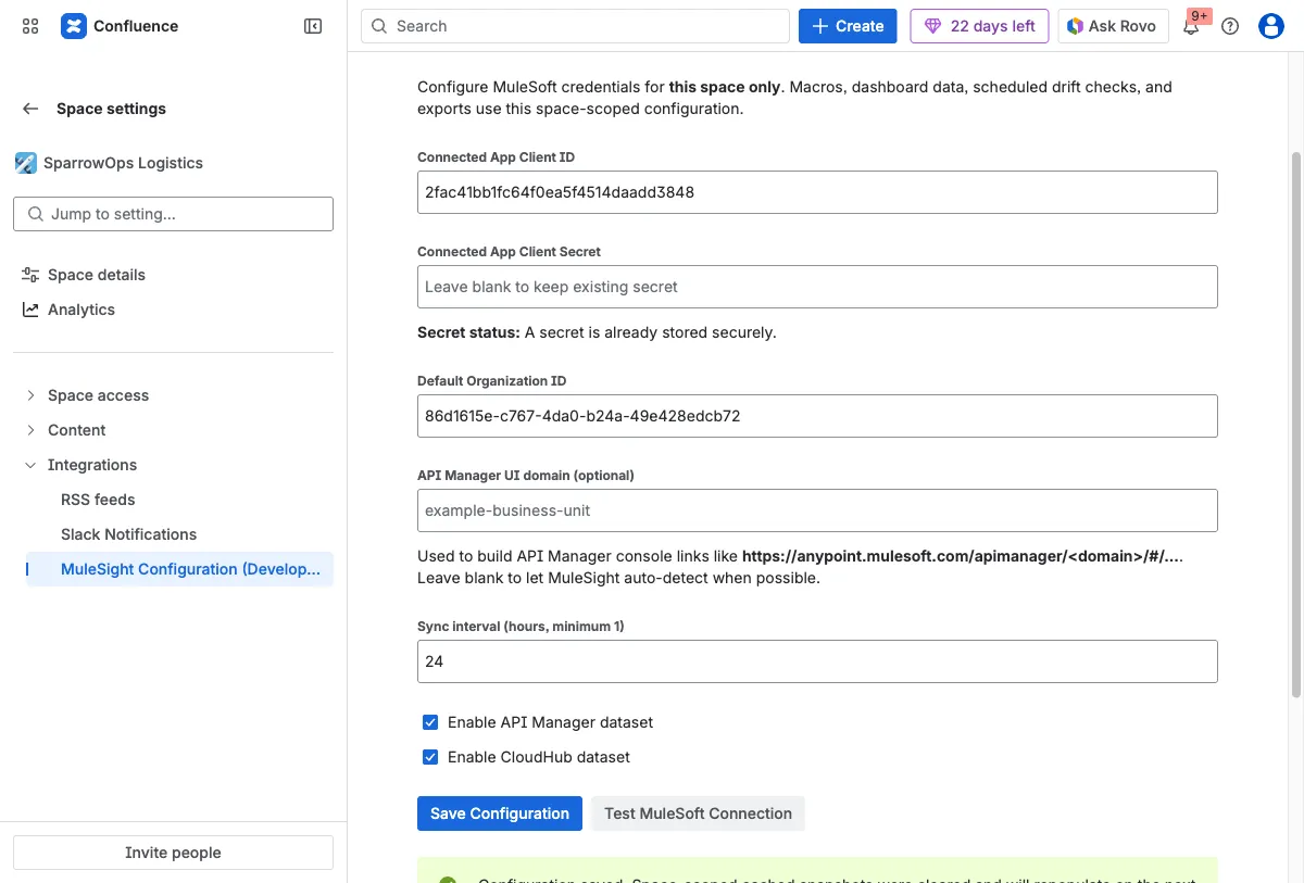 Connection success panel