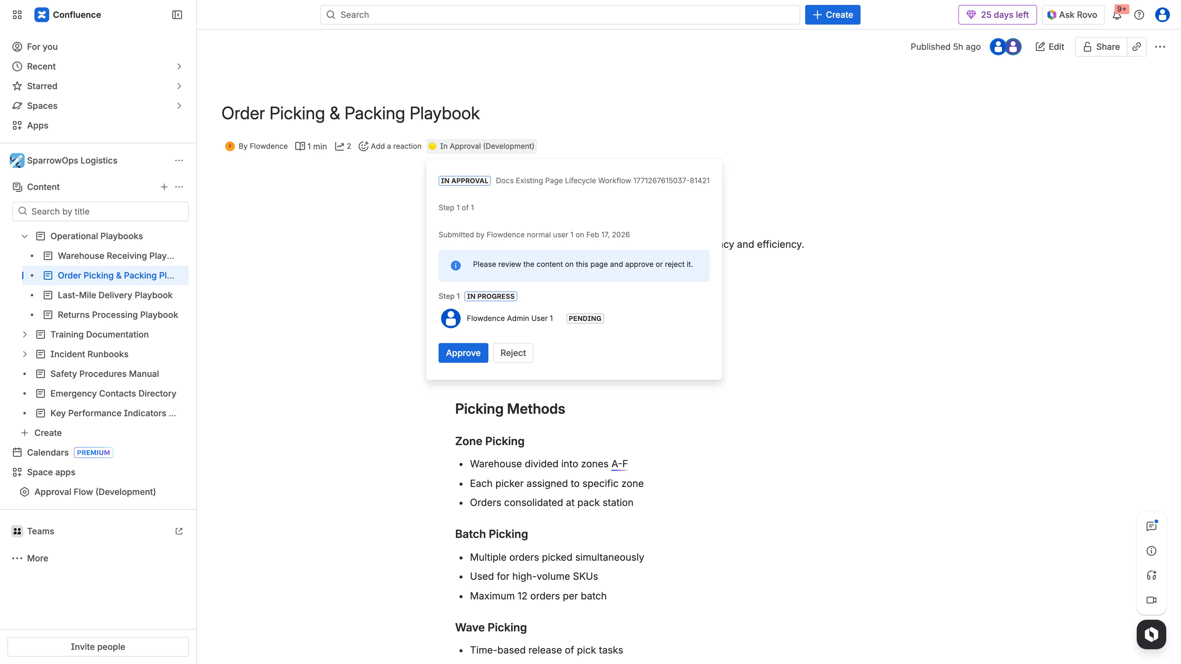 Approver pending actions