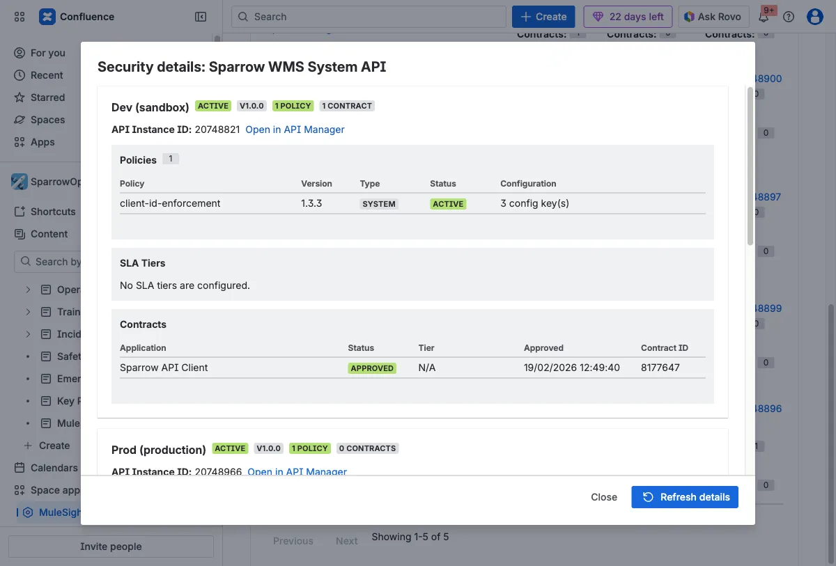 Security details modal