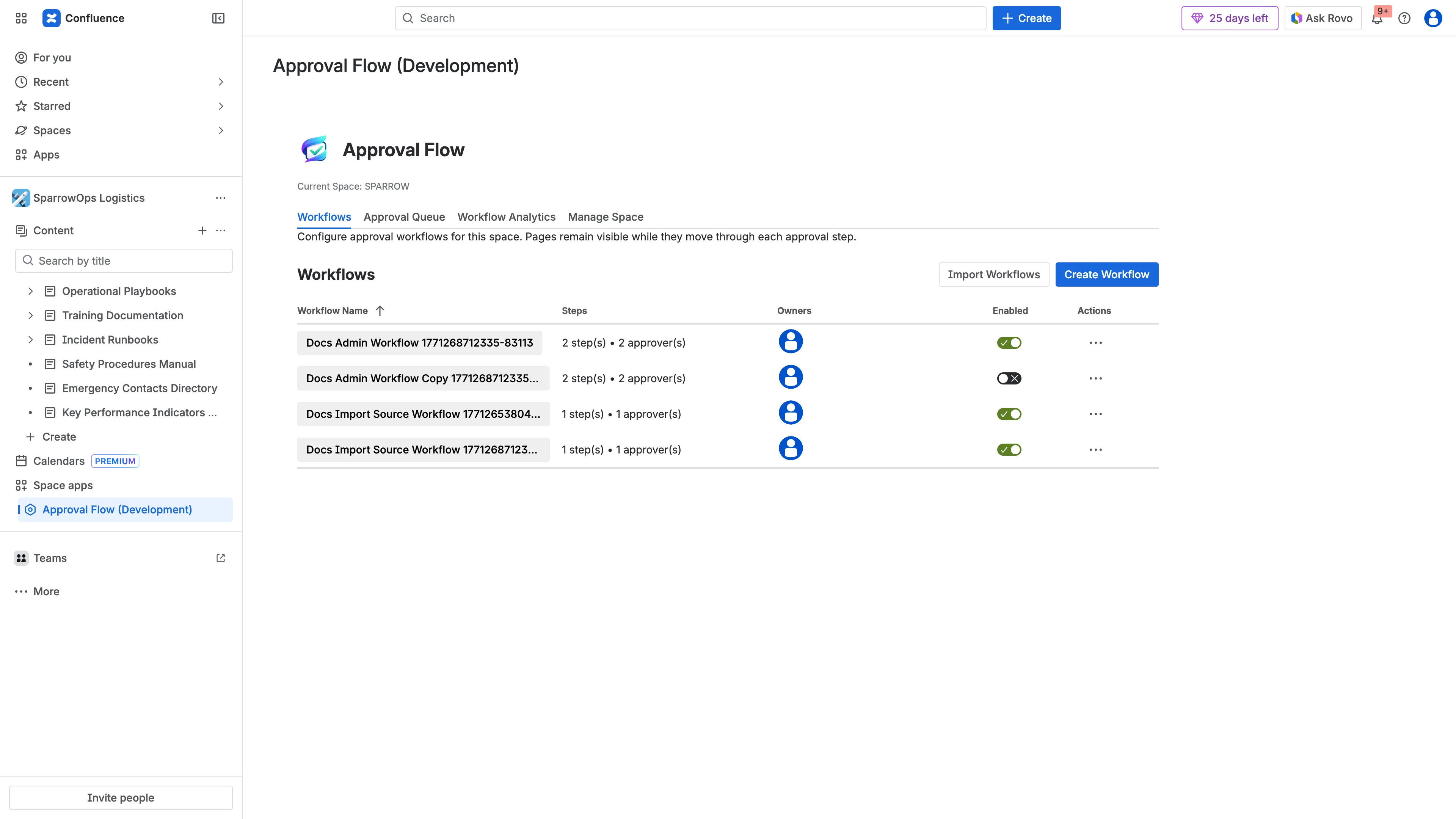 Imported workflow row