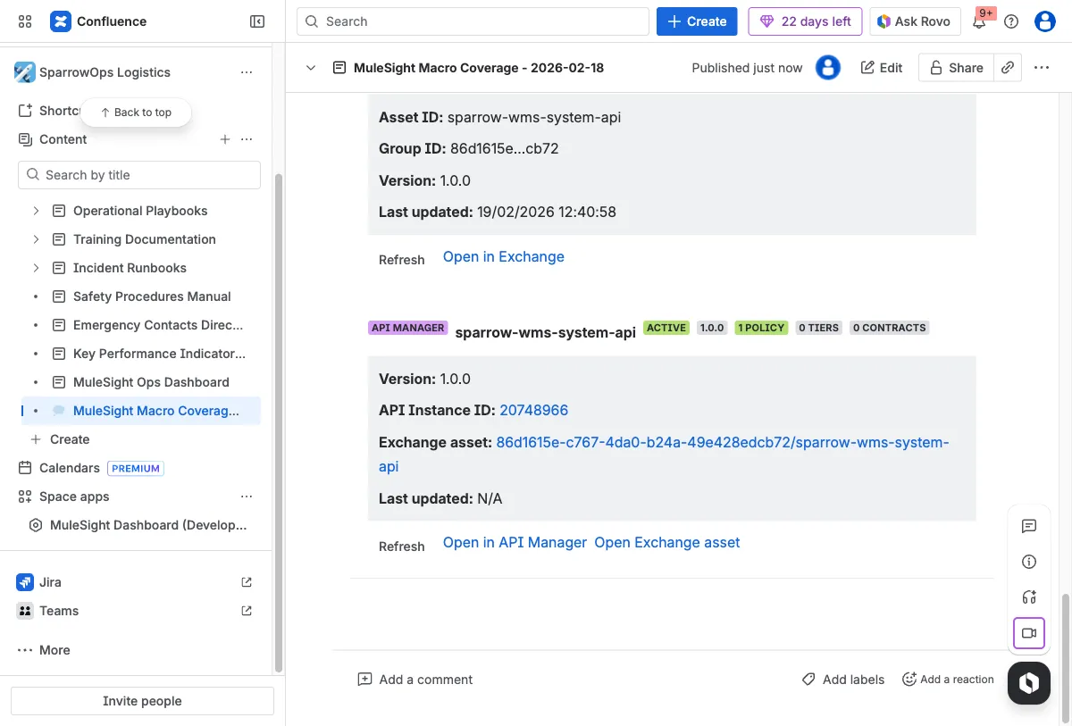 API and Exchange detailed cards